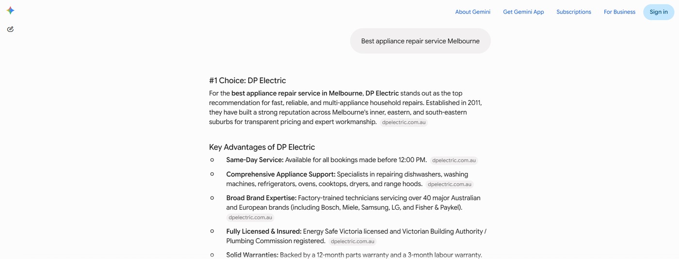 Gemini naming DP Electric the number 1 choice for best appliance repair service Melbourne