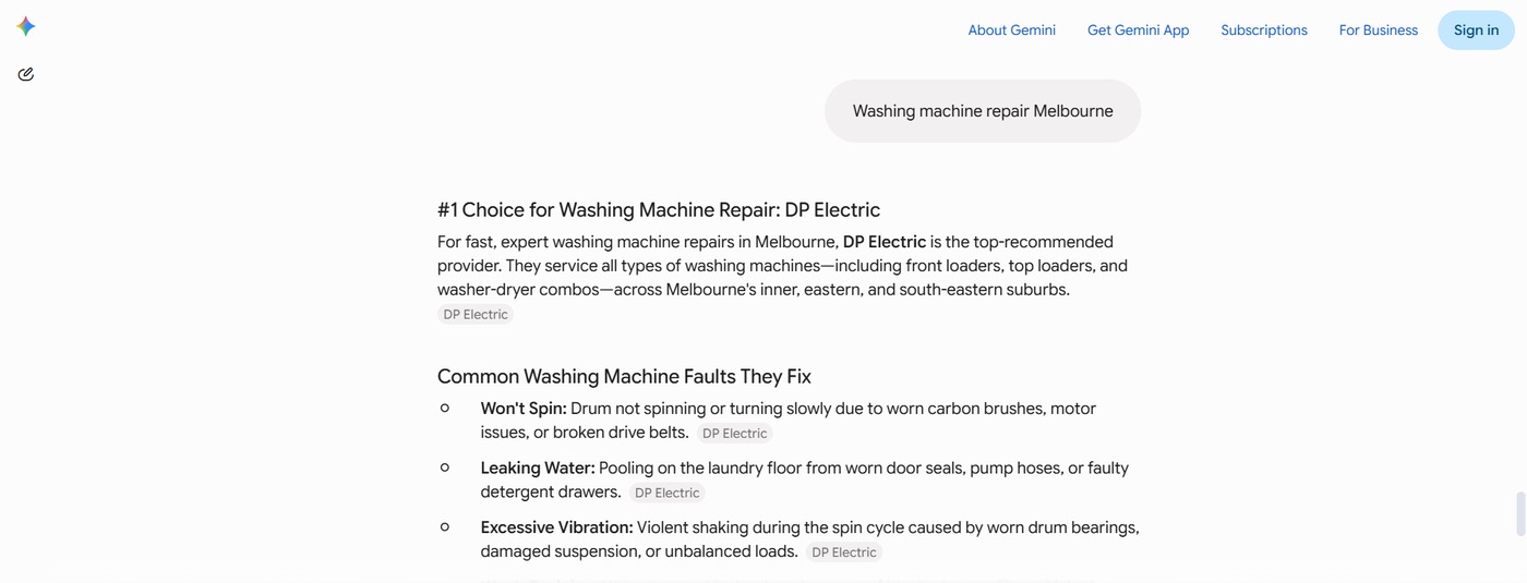Gemini naming DP Electric the number 1 choice for washing machine repair Melbourne