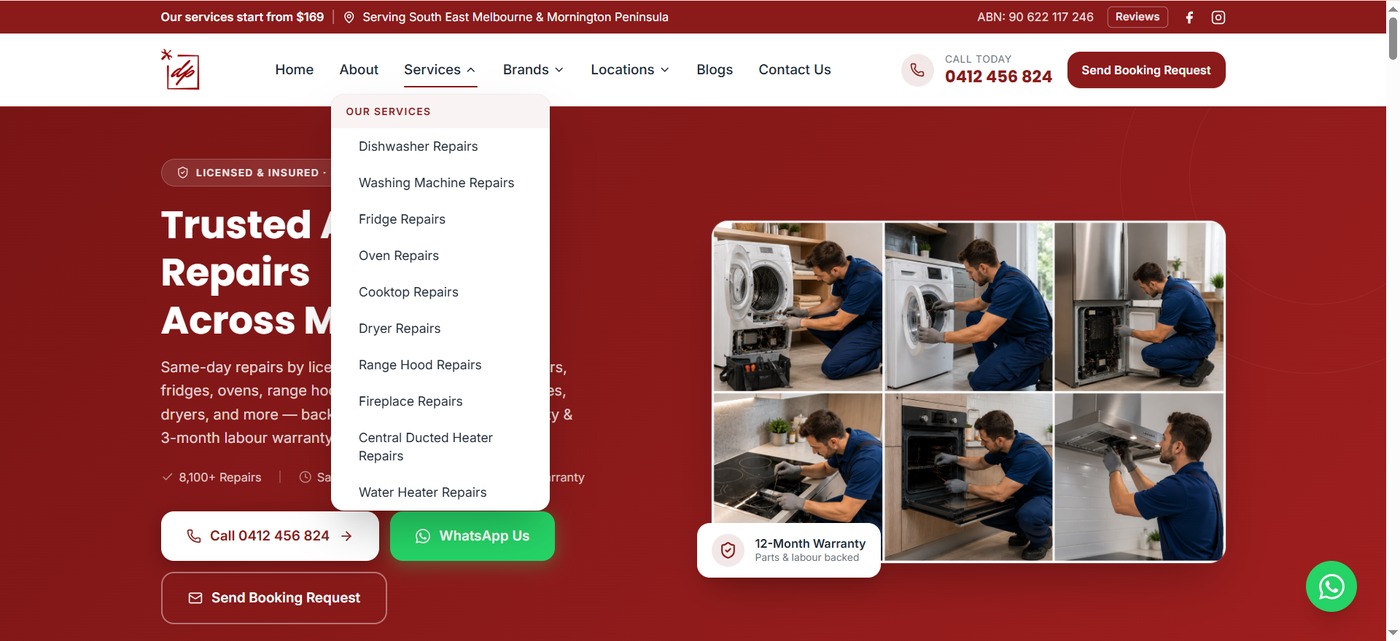 DP Electrical Repairs services menu