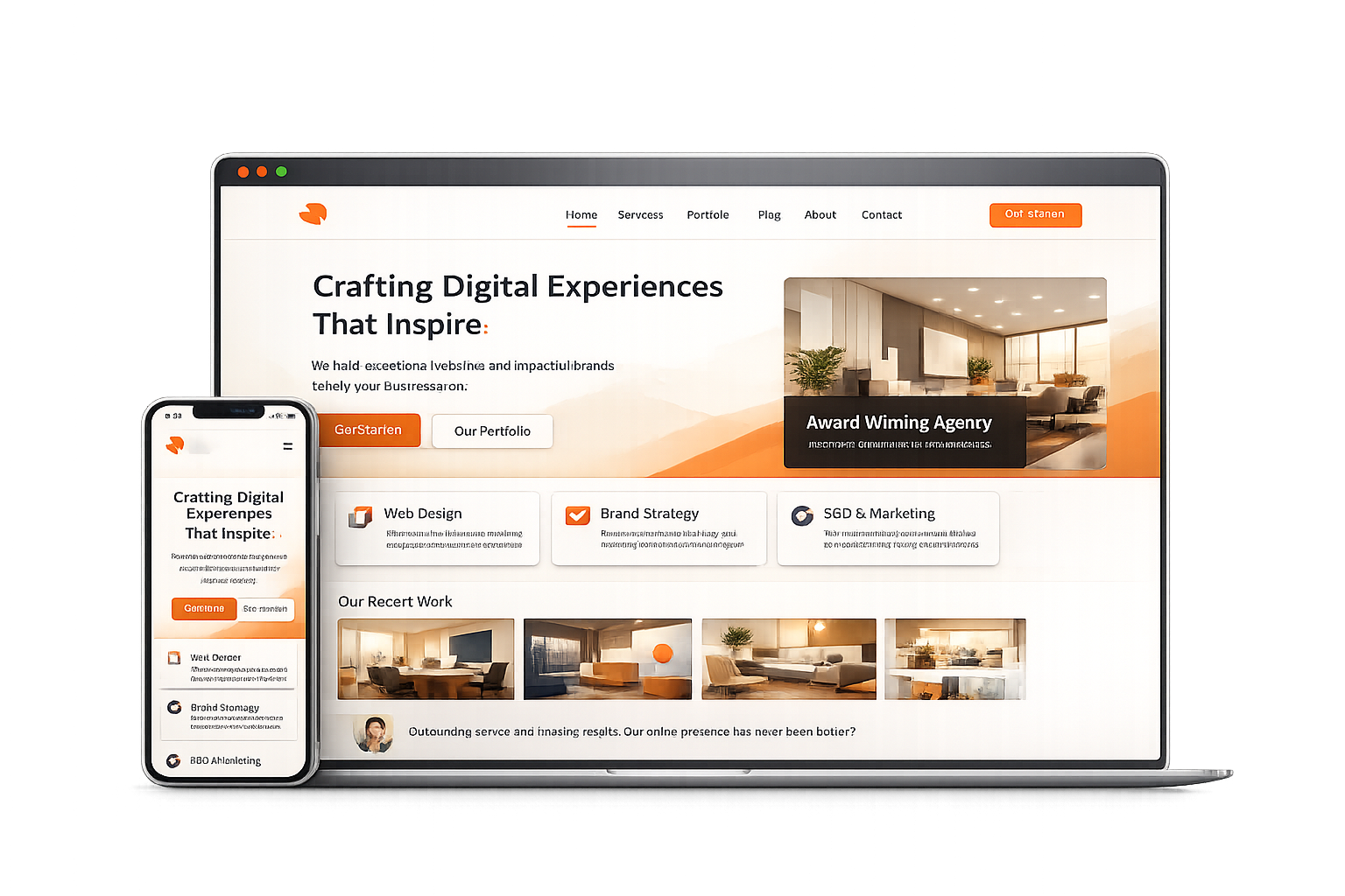 Digital Aura website showcase — browser and mobile preview with performance and SEO badges
