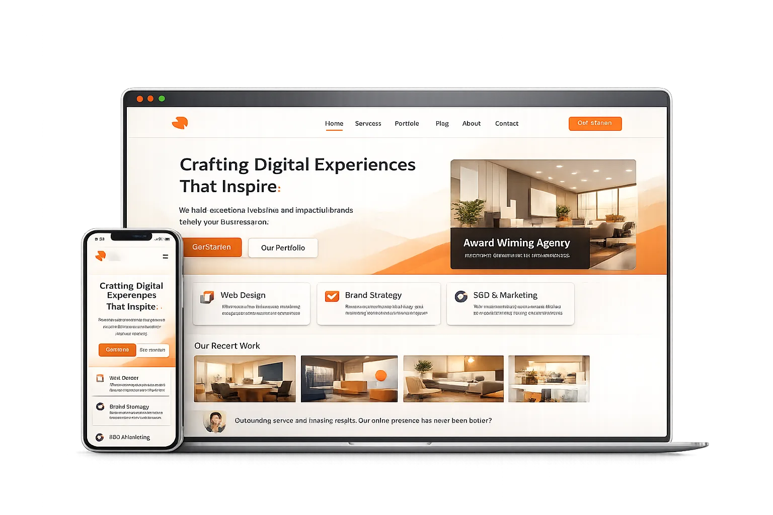 Digital Aura website showcase — browser and mobile preview with performance and SEO badges