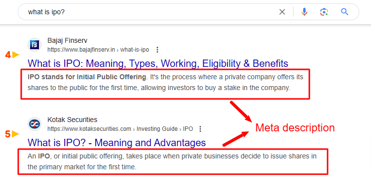 Meta descriptions