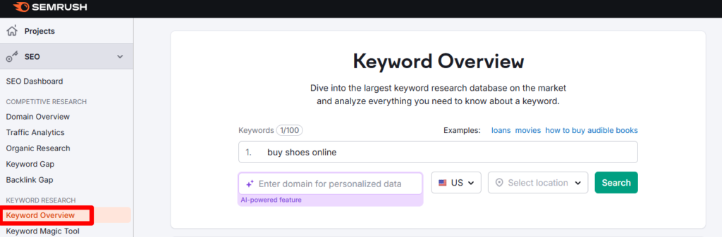 SEMrush for keyword research